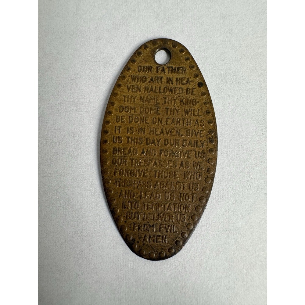 Elongated Christian Prayer Coin - Lord's Prayer "OUR FATHER WHO ART IN..." holed